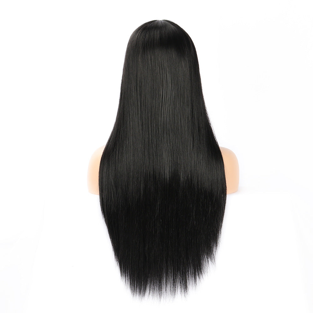 Fashion Ladies Black Long Straight Synthetic Fiber Wig Head Cover