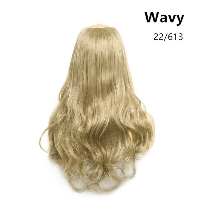 Wavy U Part Wigs for Women Clip in Hair Extension Invisible Half False Synthetic Wig Long Blonde Black Natural Hairpieces