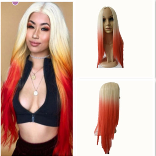 Popular Style White Dyed Big Red Mid-length Straight Hair