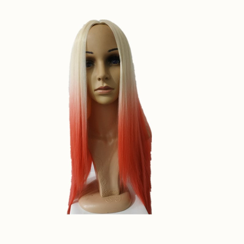 Popular Style White Dyed Big Red Mid-length Straight Hair