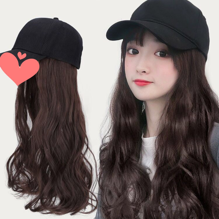 Hat Wig Ladies Long Hair One Big Wave Curly Hair Headgear Fashion Hat With Wig Net Red