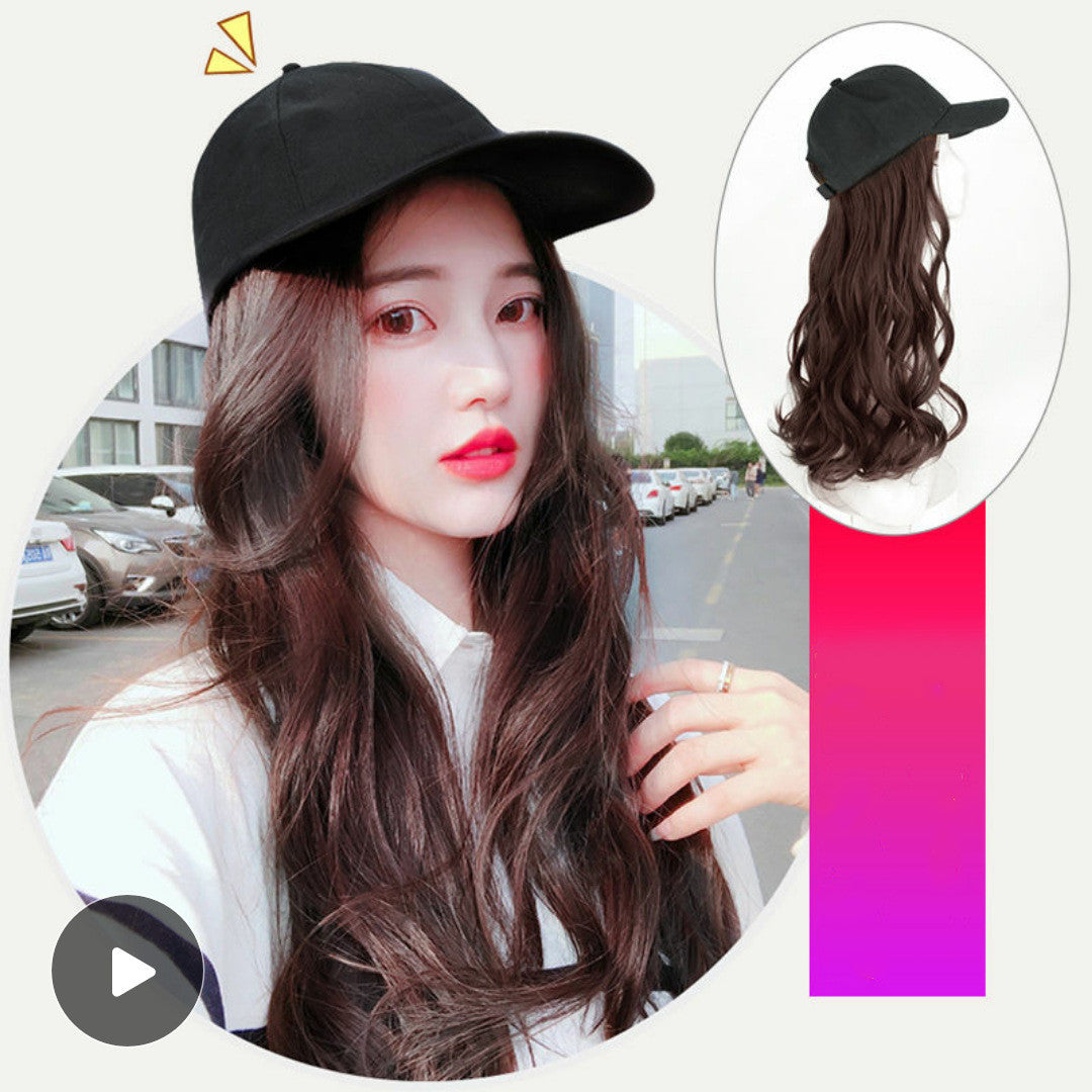 Hat Wig Ladies Long Hair One Big Wave Curly Hair Headgear Fashion Hat With Wig Net Red