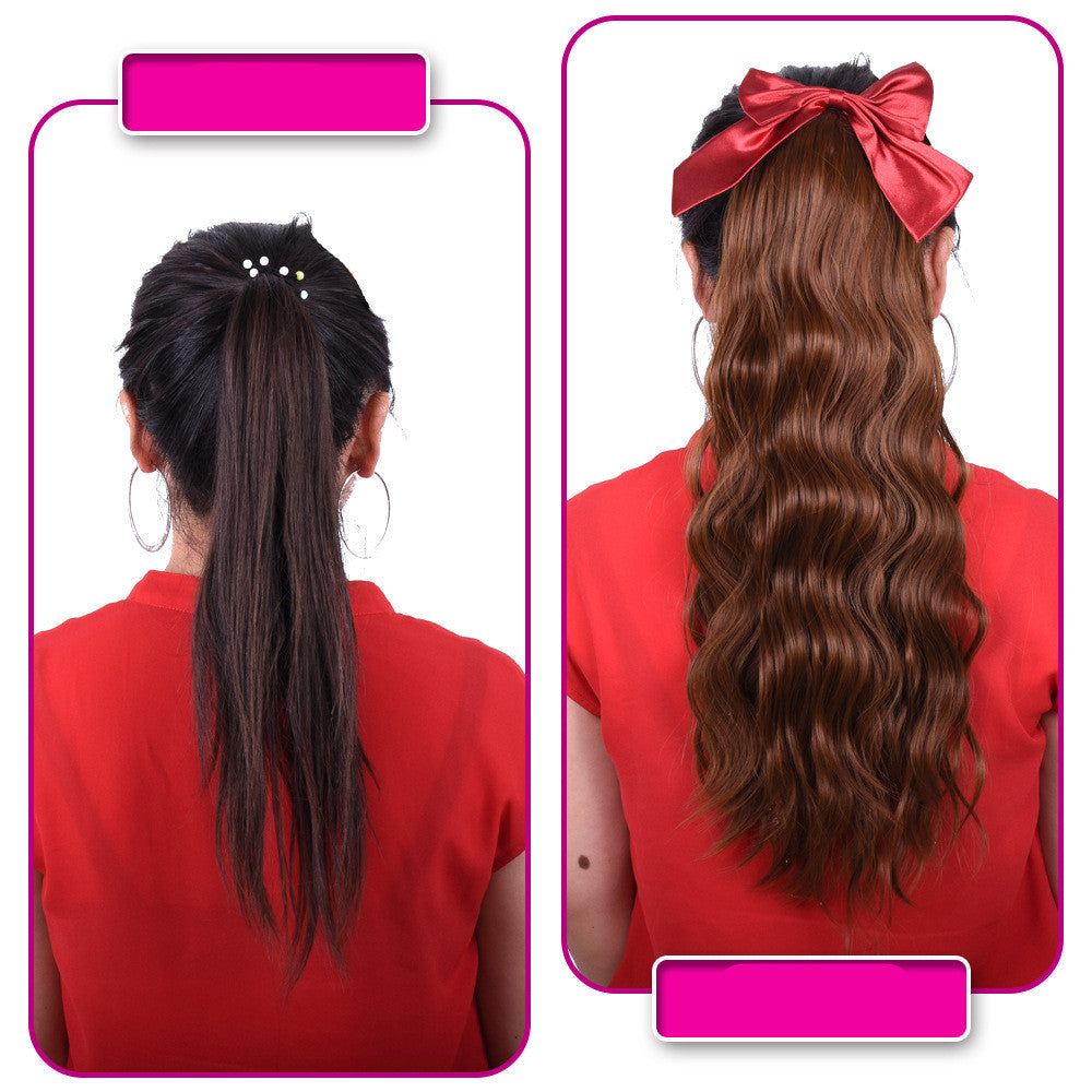 Red Bow Ponytail Wig Women\'s Long Hair Ribbon Wig Ponytail