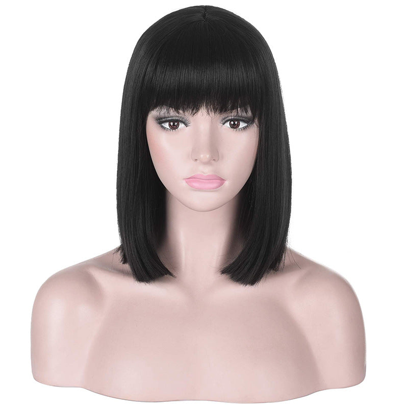 Fashion Ladies Black Long Straight Synthetic Fiber Wig Head Cover