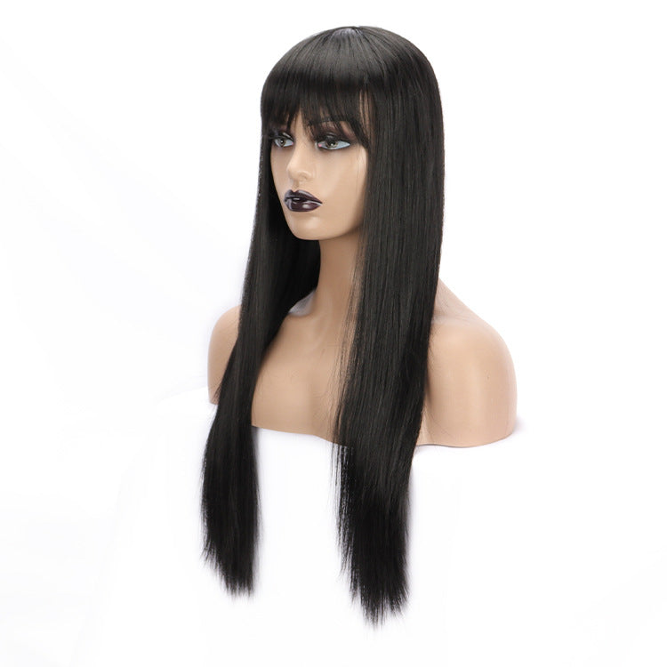 Fashion Ladies Black Long Straight Synthetic Fiber Wig Head Cover