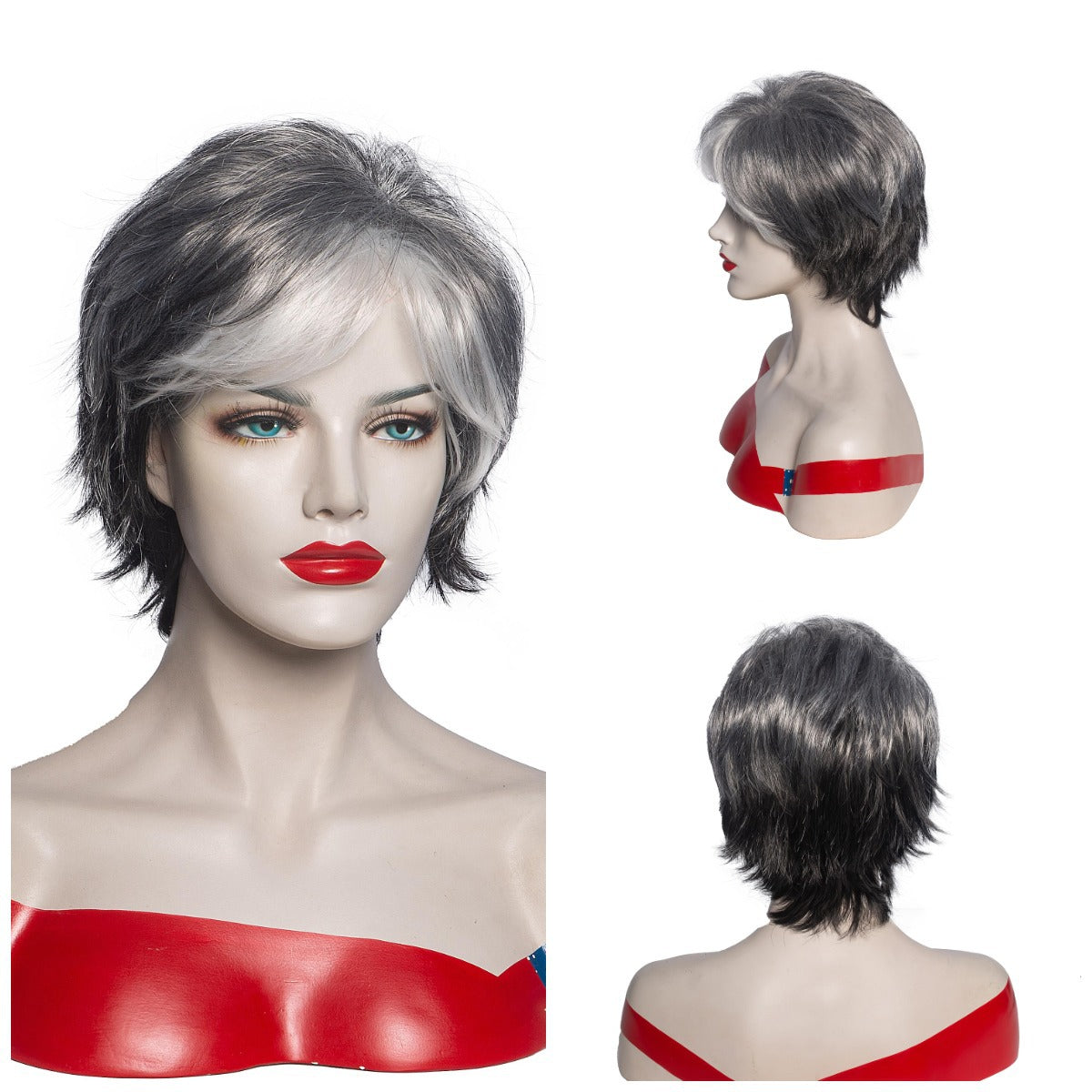 Women's Fluffy Micro-curly Chemical Fiber High Temperature Silk Milk Grey Short Headset Wig